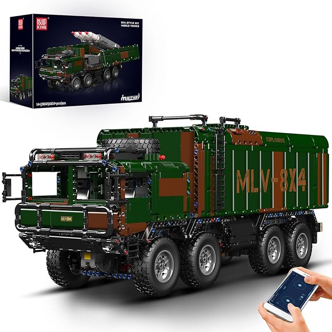 Mould King 20045 Military Vehicles Building Blocks Set, RC Heavy All-Terrain Vehicle Box-Style 8X4 Missile Army Truck with 4 Motors, Gift for Age 14+/Adult Collections Enthusiasts(4854+ Pieces)