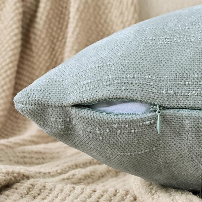 Set of 4 Soft Textured Decorative Throw Pillow Covers 18x18 Inch Cozy Farmhouse Cushion Cover Square Accent Pillow Cases for Bed Couch Sofa Living Room, Light Aqua