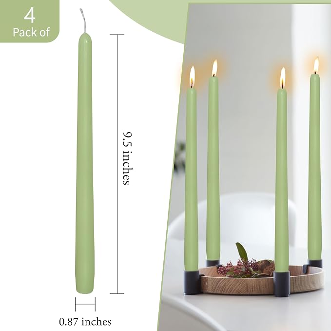 Cedar Scented Taper Candles 10'' Colored Candle Sticks Green Candles Set of 4 | Home Decor Kitchen Decor Wedding Decorations Candles