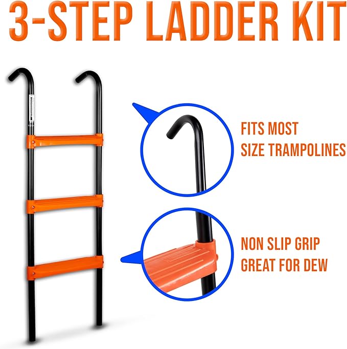 N1Fit Trampoline Ladder - Universal 3-Step Trampoline Steps Supporting up to 220 lbs - Powder Coated & UV Treated Trampoline Stairs Accessories for Kids All Weather Exposure - Sturdy & Safe Design