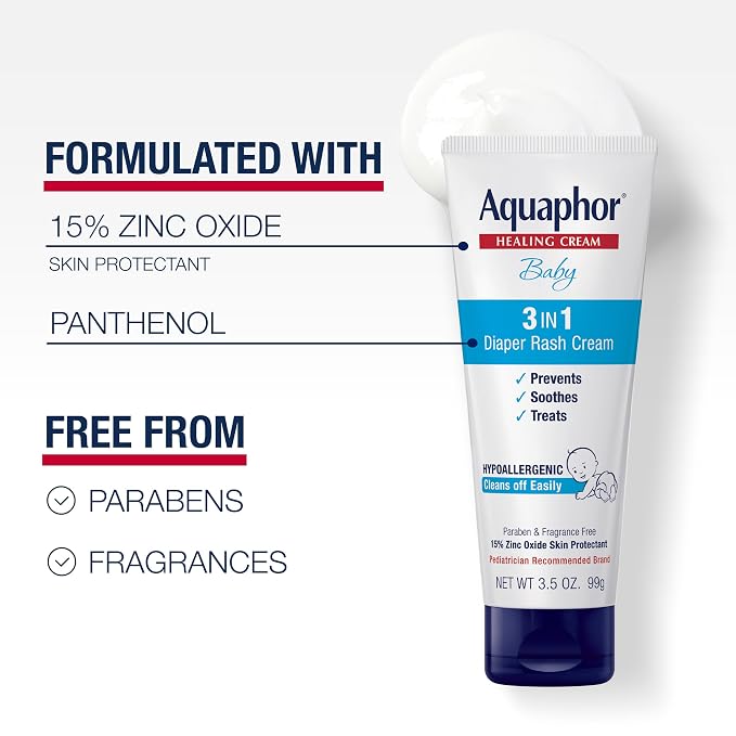 Aquaphor Baby Healing Ointment (14 Oz) + 3-in-1 Diaper Rash Cream (3.5 Oz), Hypoallergenic and Fragrance Free Skin Care Set for Babies