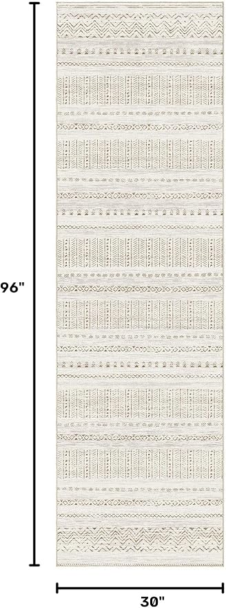 cotiled Hallway 2.6x8 Runner Rugs: Washable Boho Rugs with Non Slip Backing Large Soft Indoor Low Pile Carpet for Living Room Bedroom Farmhouse Dining Room Lightweight Home Decor Brown/Cream