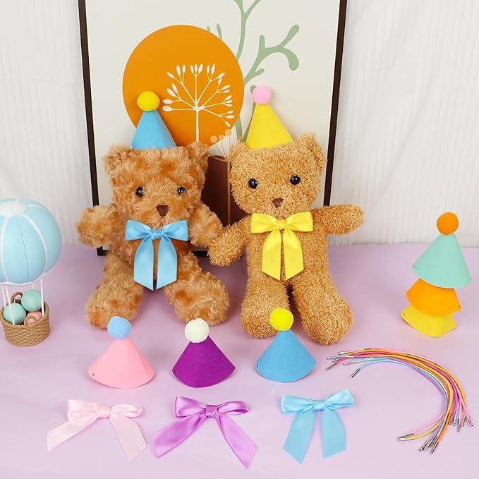 12pcs Mini Party Hats for Stuffed Animals, Birthday Party Cone Hats with Bow Tie for Dolls Dog Cat Rabbit Puppies Assorted Animal Birthday Decorations