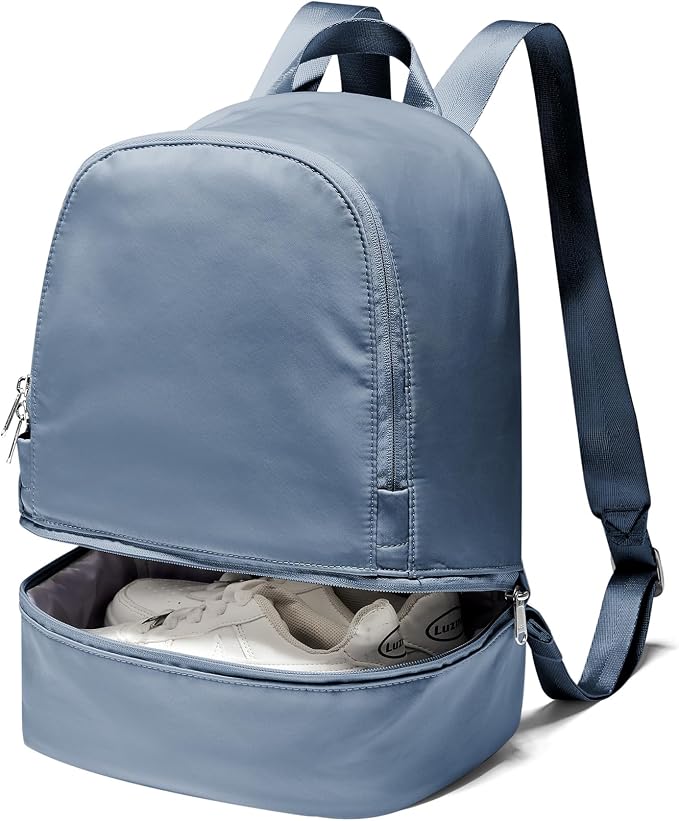 Small Gym Backpack for Women, Office-to-Gym Casual Daypack with Shoe Compartment, Lightweight Water Resistant Small-Size Bag, Clean Fit Style Work Backpack for Daily Use, Blue