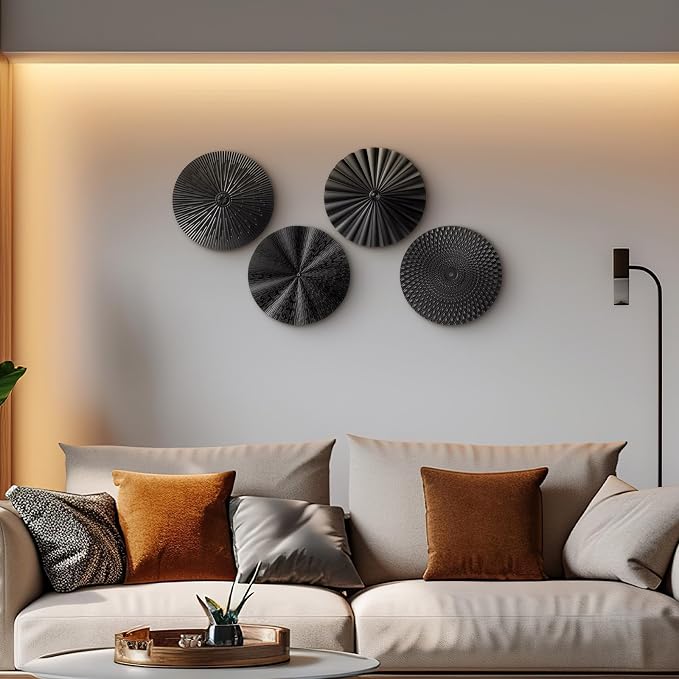 Hicarer 4 Pcs 12 Inch Black Metal Wall Art Decoration Modern Sunburst Hanging Artwork Decor Wall Decorations for Home Bedroom Bathroom Living Room Office Sculpture