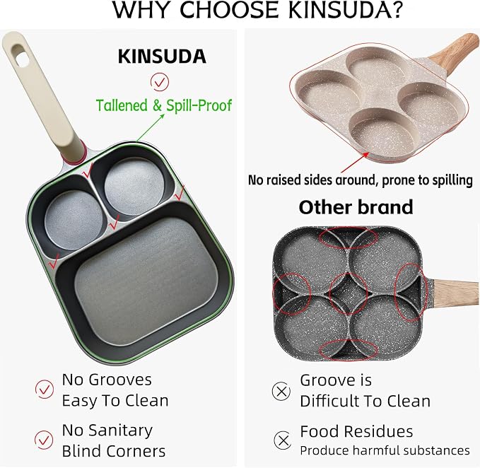 9.25" Titanium Nonstick Divided Egg Pan, 3-In-1 Breakfast Skillet with 2 Round & 1 Square Compartments, Induction & Gas Compatible, PFOA/PTFE Free, Cook Eggs, Pancakes & Bacon Simultaneously