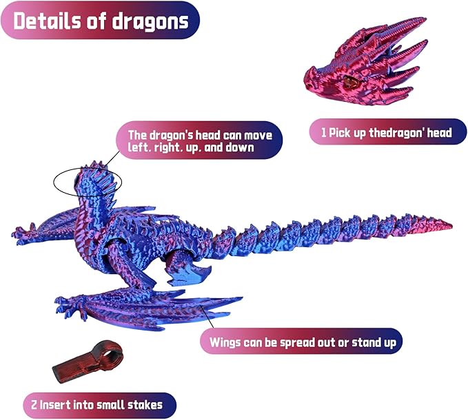 3D Printed Dragon,Flying Mystery Eggs Easter Articulated,3D Printed Crystal with Wings,3D Eggs with Dragon Inside,Adults Fidget Toys for Autism ADHD