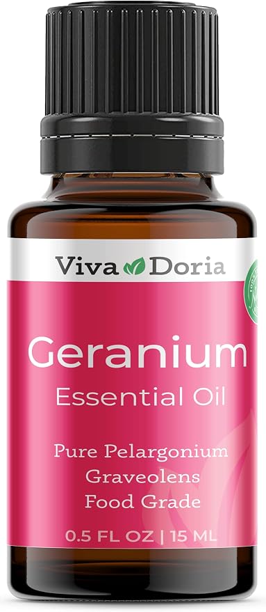 Viva Doria Geranium Essential Oil, 100% Pure, Natural Essential Oil, Undiluted, for Aromatherapy | Food Grade, 15 mL (0.5 Fluid Ounce)