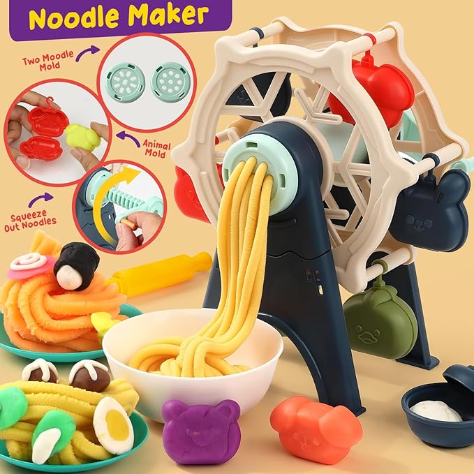 4 in 1 Playdough Sets for Kids Ages 4-8, 24 Colors Dough Accessories with Ice Cream/ Noodles/ Cake Makers, Kitchen Pretend Play Tools Kit, Birthday Gifts Toys for Toddlers Boys Girls 3 4 5 6 7 8