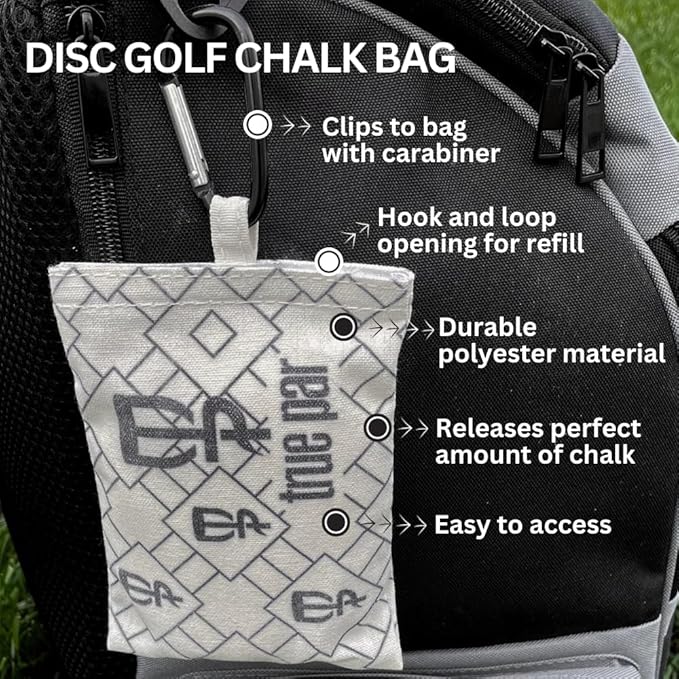 Disc Golf Chalk Bag Bundle | 2 Extra Chalk Balls Included | Refillable Grip Enhancer Hand Chalk | Disc Golf Accessories Grip Bag with Carabiner | Disc Golf Gifts