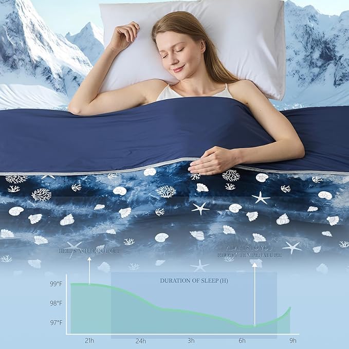Cooling Blanket Throw Size (50"x70"), Double Sided Ice Cold Blanket for Hot Sleepers, Transfer Heat to Keep Cool, Soft Lightweight for Night Sweats, Bed & Couch, Ocean Design