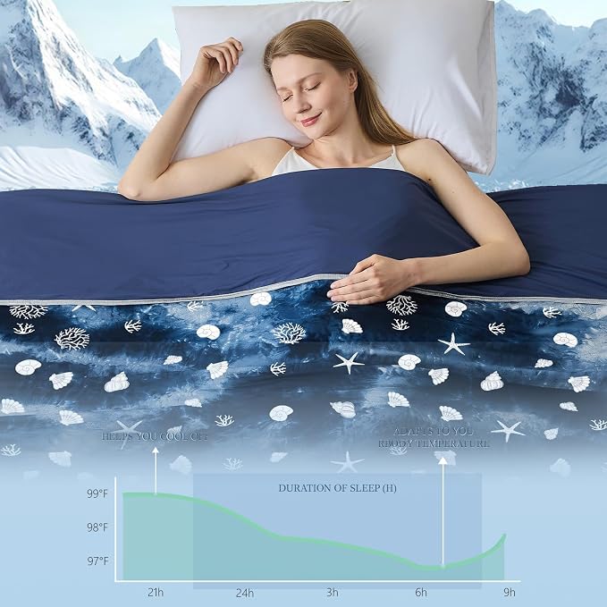 Cooling Blanket King Size (90"x108"), Double Sided Ice Cold Blanket for Hot Sleepers, Transfer Heat to Keep Cool, Soft Lightweight for Night Sweats, Bed & Couch, Ocean Design