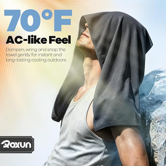 ROXUN 4 Pack Cooling Towels, 40''x12'' Soft Breathable Chilly Neck Ice Rags | Workout Running Golf Pink+Green+Orange+Yellow