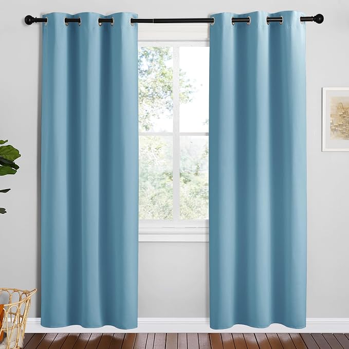 NICETOWN Teal Blue Blackout Curtains 78 inches Length for Bedroom, 2 Panels, 42" Wide, Thermal Insulated Decoration Drapes for Office Window