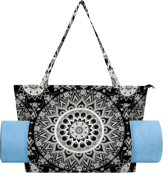 Mandala Yoga Mat Bag Large Yoga Bags and Carrier Fits All Your Stuff Yoga Tote Bags with Zipper Pocket Pilates Bag