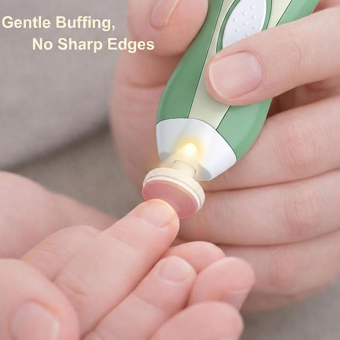 Fansidi Baby Nail Trimmer Electric, Easy & Safe Nail File for Newborn to Toddler, Whisper-Quiet Nighttime Use, Precise 4-Stage Grinding Heads, LED Light, 18-Piece Kit, Forest Green, Baby Shower Gift
