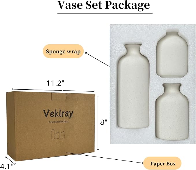 Small Ceramic Vase Set of 3,Modern Boho Farmhouse Flowers Vases | Decorative Vase for Dried Flowers,Pampas Grass,Home Decor,Shelf,Bathroom,Centerpiece for Entryway Table Distressed