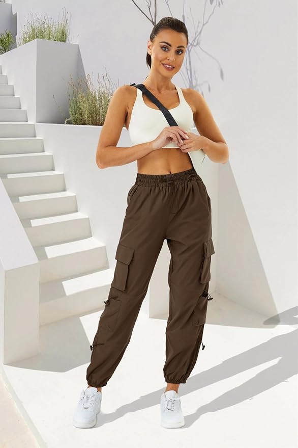 COPYLEAF Womens Parachute Cargo Pants with Pockets Quick Dry Hiking Pants Lightweight Water-Resistant Baggy Joggers