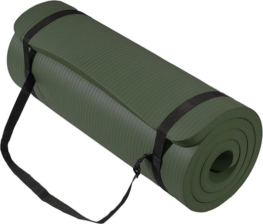 Signature Fitness Extra Thick High-Density Foam Yoga Mat – Multiple Thicknesses (1/2" & 1") / Multiple Colors – Double-Sided Non-Slip Surface – with Carrying Strap for Pilates, Yoga & Home Workouts