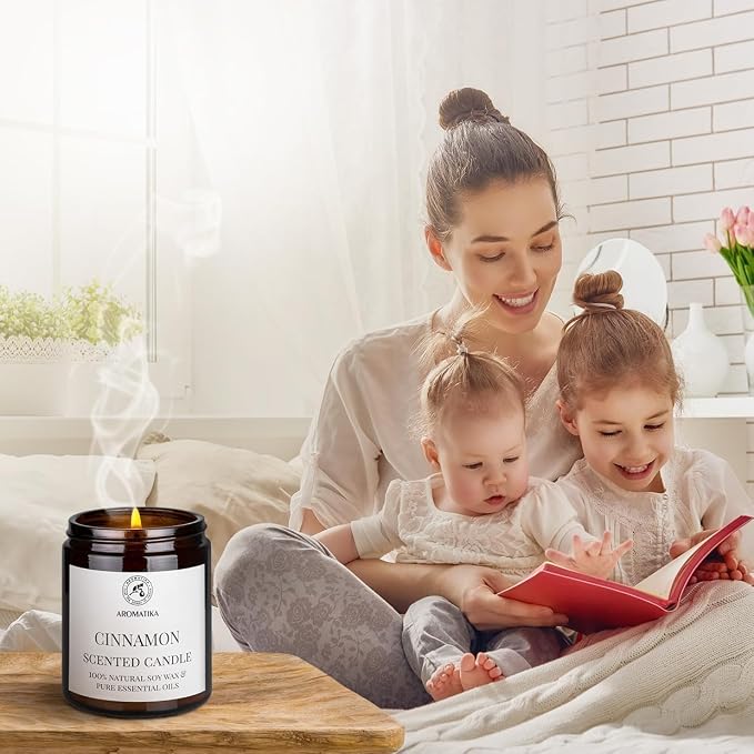 Scented Candle Cinnamon - Soy Wax Candles with Essential Oil - Aromatherapy Candle - Soywax 150g - Up to 45 Hours Burn Time - Home Scented Candles - Glass Candle Gift