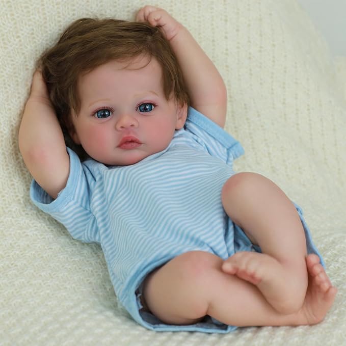 SCOM 18-Inch Reborn Baby Dolls Boy - Realistic Newborn Baby Doll, Lifelike Weighted Soft Body, Adorable Poseable Real Life Doll with Accessories – Gift for Kids Age 3+ & Collectors