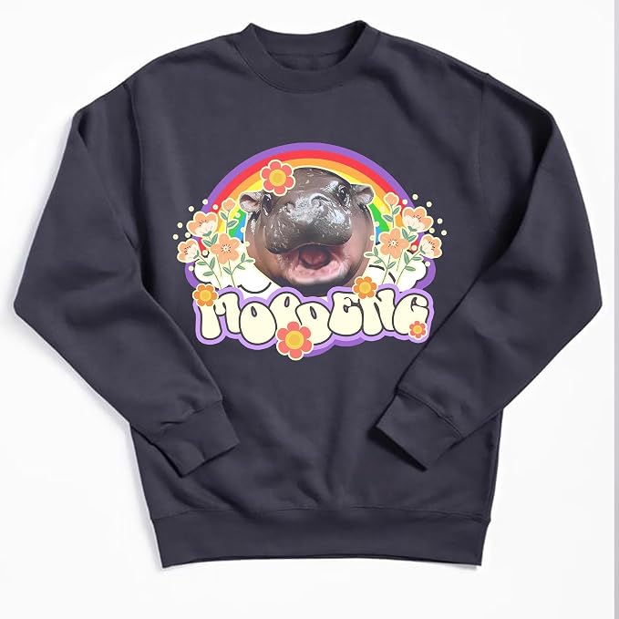 YOUNG GREEN Moo Deng Cute Sweatshirt Moo Deng Bouncy Pig T-Shirt The Cute Baby Hippo Sweatshirt Gift For Womens