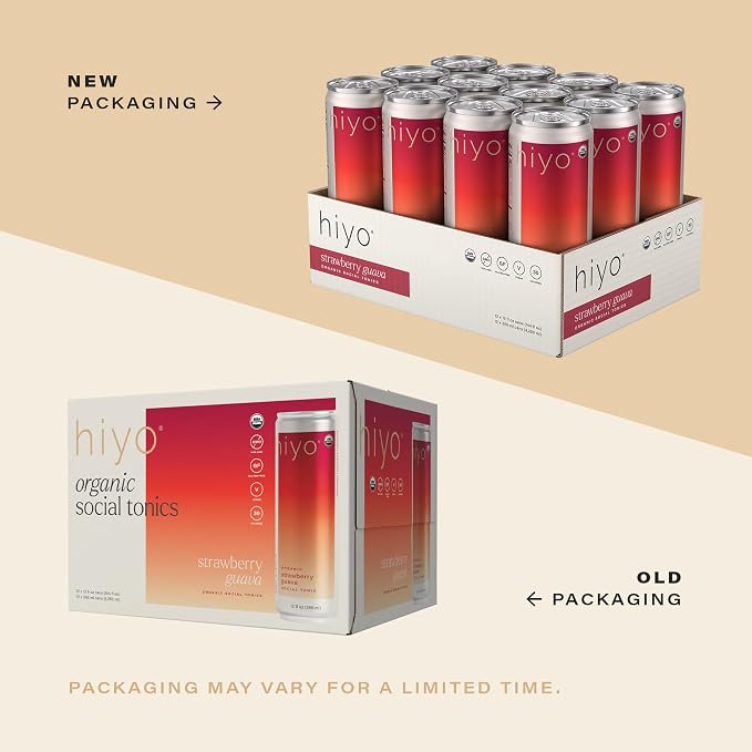 Hiyo Organic Social Tonic – Strawberry Guava, 12 Pack - Non-Alcoholic Functional Seltzer, Flavored Sparkling Water Crafted with Organic Adaptogens, Nootropics & Botanicals