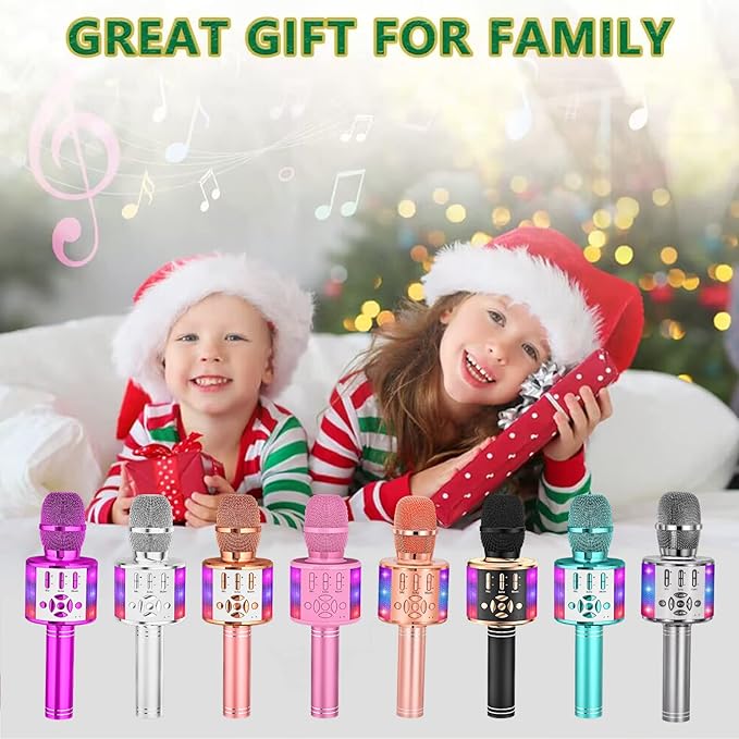 Amazmic Kids Karaoke Microphone Machine Toy Bluetooth Microphone Portable Wireless Karaoke Machine Handheld with LED Lights, Gift for Children Adults Birthday Party, Home KTV(Champagne)