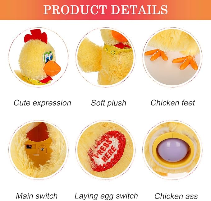 Easter Chicken Animal Toy Doll Laying Egg Electric Crazy Plush Chicken with Sound Music