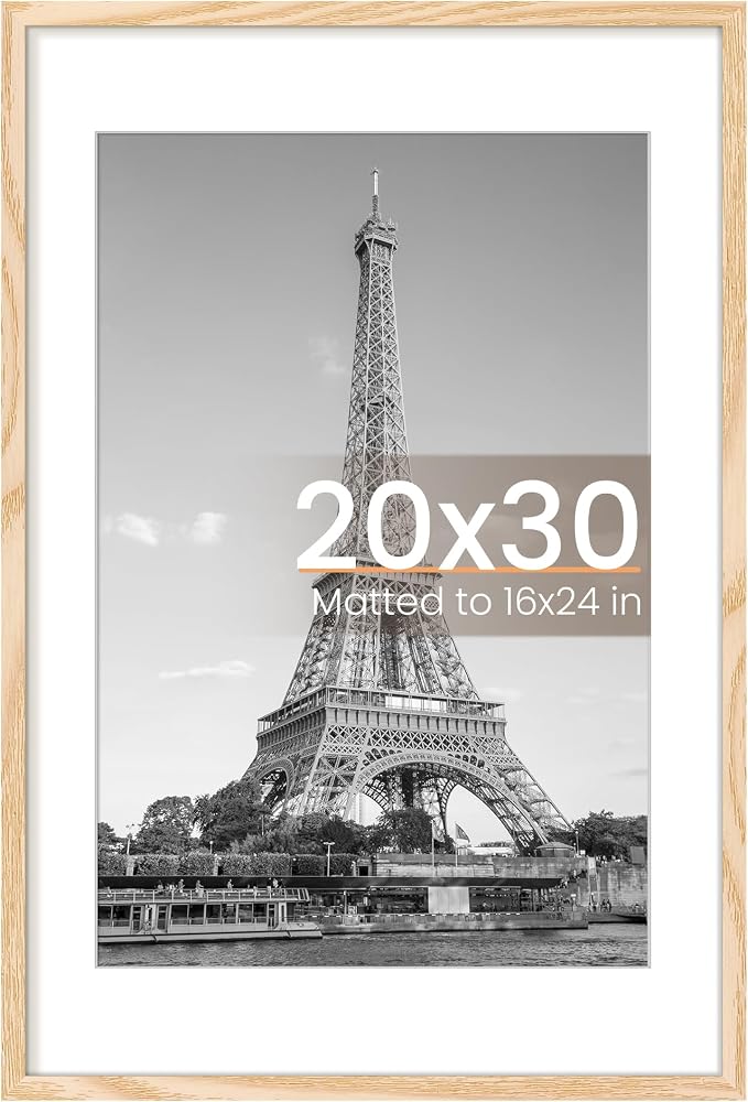 upsimples 20x30 Poster Frame, Display Pictures 16x24 with Mat or 20x30 Without Mat, Wall Hanging Picture Frame, Natural Style, 1 Pack