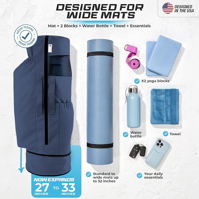 MAGNILAY Yoga Mat Bag - for Women and Men, Yoga Bag with Pockets and Adjustable Strap, Yoga Mat Carrier, Fits Mats Blocks and Yoga Accessories for Workouts, (32" L)