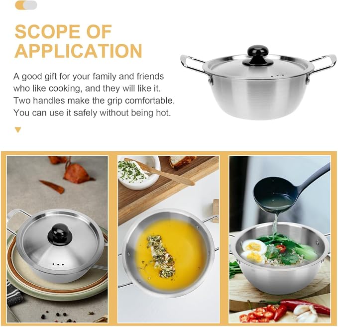 Yardwe Korean Ramen Pot with Lid Stainless Steel Instant Noodle Pot Double Handle Saucepan for Soup Milk Warming and Kitchen Cooking 10.03 X 7.08 X 3.54 in