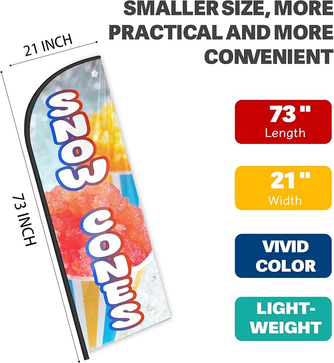 Snow Cones Feather Flag for Storefronts Fairs,6 FT (Flagpole Not Included) | Business Advertising Flag