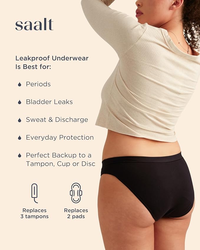 saalt Comfort Modal Bikini Period Underwear | Comfortable, Thin, and Keeps You Dry from All Leaks, Reusable & Washable,