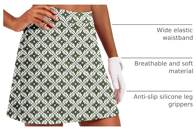 Ekouaer 16" Skorts for Women with Pockets Golf Pickleball Tennis Skirt | Silicone Grippers,2 Inner Pockets,Wide Waist,Side Slit Hem,Breathable,Soft,Lightweight