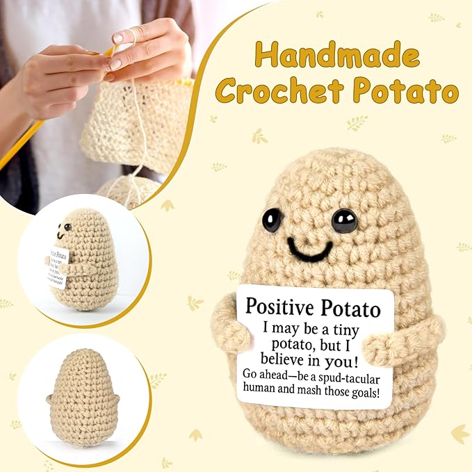 Emotional Support Crochet, Positive Crochet Potato, Encouragement Gifts for Women Men Birthday Christmas Self Care Friends Coworkers Relaxation Gift Desk Home Fall Decor Inspirational Support