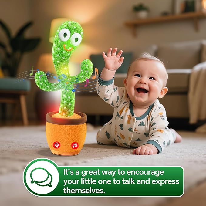 Dancing Talking Cactus Toy,Silly Baby Stocking Stuffers for Kids,Interactive LED Repeat Record Singing Wriggle Mimicking Girls Boys Toddler Toys,2025 Top Christmas Unique Gifts 120 Song Green