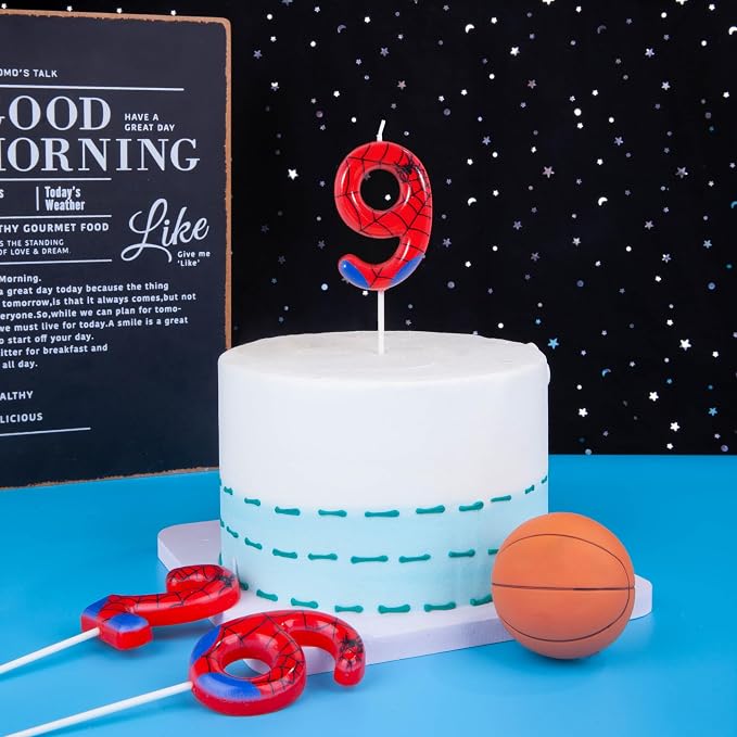 PHD CAKE 2.76 Inch Number 9 Spider Birthday Candles, Spider Cartoon Themed Number Candles, Cake Number Candles, Party Celebration