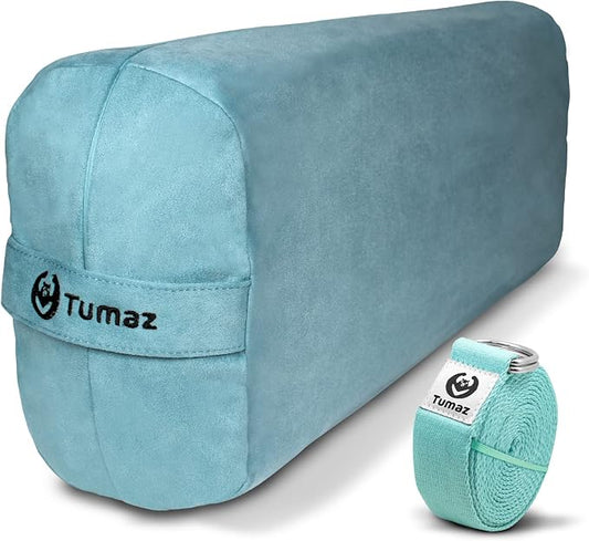 Tumaz Yoga Bolster Set - Rectangular Bolster Pillow for Restorative Yoga, Soft Meditation Pillow with Carry Handle and 8-Feet Strap, Machine Washable Cover