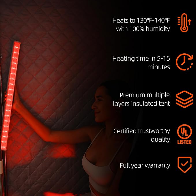2 Person Portable Steam Sauna for Home with Two Red Light Therapy Panels Full Body Home Spa (Black)