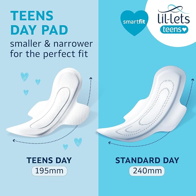 Lil-Lets Teens Day Pads with Wings - 42 Count Period Pads - Thin, Super Absorbent Sanitary Napkins, Soft & Breathable, Fragrance-Free - First Periods, Light to Medium Days