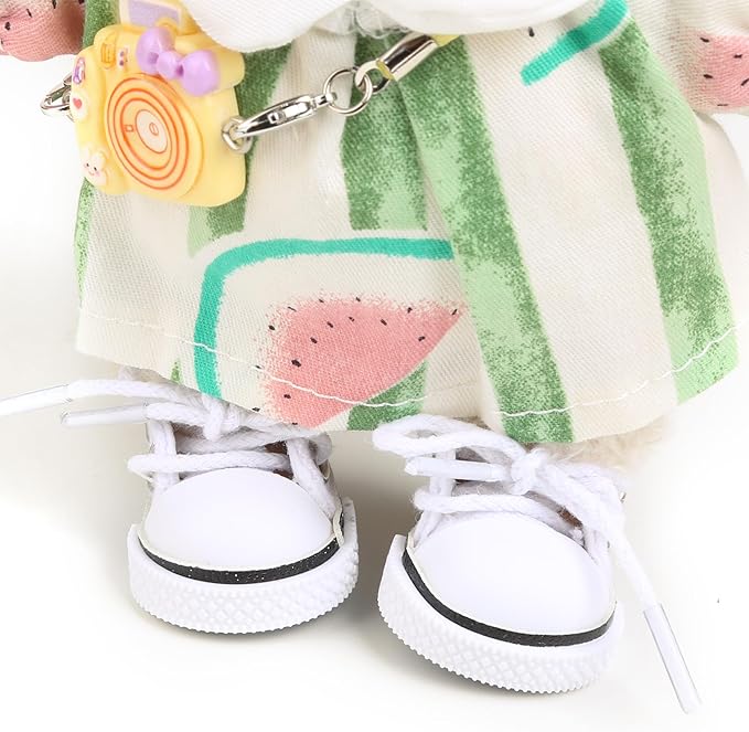 17cm Doll Clothes for Labubu - Kawaii Clown Style Set - Doll's Hat & Doll's Clothing & Doll's Shoes & Camera, Cute Doll Outfit with Accessories for Display, Collectors, Gift - Green (NO Dolls)