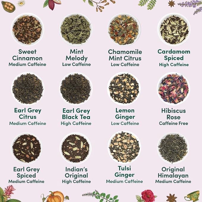 VAHDAM, Assorted Tea in Presentation Box (24 Variants, 24 Pyramid Tea Bags) Long Leaf Pyramid Variety Pack | Premium Tea Gifts | Gifts for Women & Men