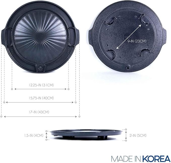 COOKKING - Master Grill Pan, Korean Traditional BBQ Grill Pan - Stovetop Nonstick Indoor/Outdoor Smokeless BBQ Cast Aluminum Grill Pan, Made in Korea