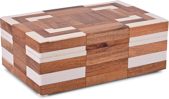 Perilla Home Large Decorative Wooden Storage Box – 20" x 13" x 7.5" – MDF & Wood with Resin (Rio) Finish – Off White Organizer Chest for Keepsakes, Blankets, Crafts & Home Decor