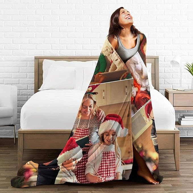 QETXVI Custom Blanket with Photos Text Customized Blanket Personalized Flannel Throw Blankets for Adult Kid Birthday Christmas Halloween Fathers Mothers Valentines Gift - 60"x 80"