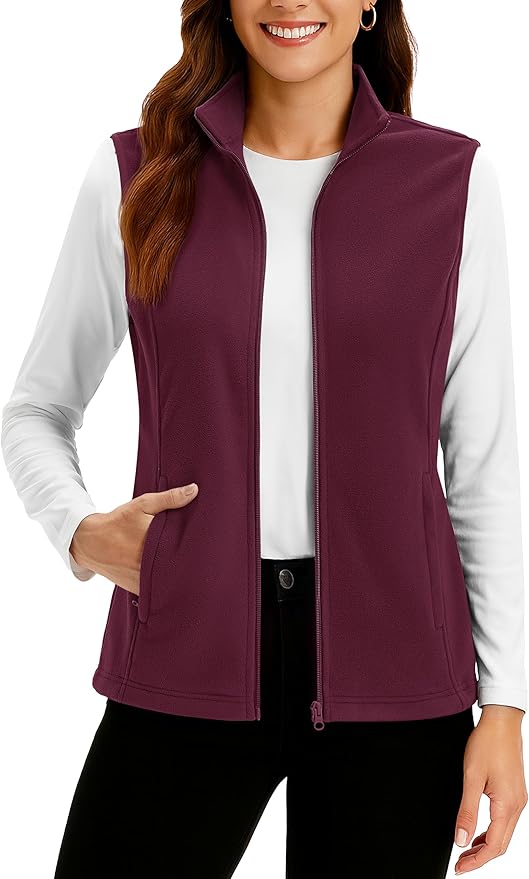 TACVASEN Women's Fleece Vest Lightweight Sleeveless Zip Jacket Outerwear | Soft Polar,Zipper Pockets,Stand Collar,Fall Winter Warm,Outdoor,Athletic,Running,Hiking,Travelling,Golf,Work