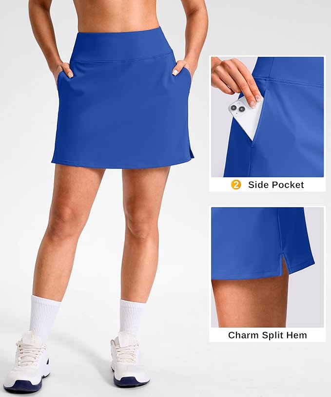 14"/16" Skorts with 3 Pockets | Side Slits, High Waisted, Built-in Shorts, A Line, Casual, Pickleball, Athletic, Golf, Tennis Skirt, for Women