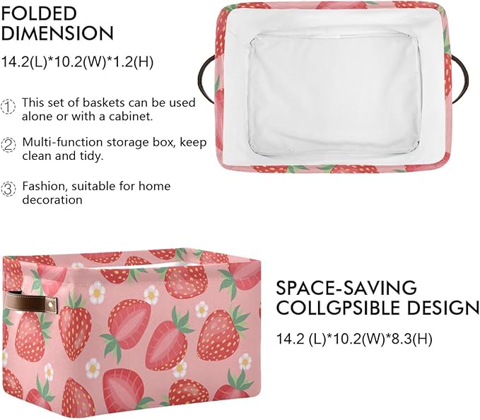 Aslsiy Storage Basket - Fresh Strawberry Pink Nursery Bins Baby Box Canvas Clothes Shelf Laundry Hamper Gift Basket for Home Closet - 1 Pcs