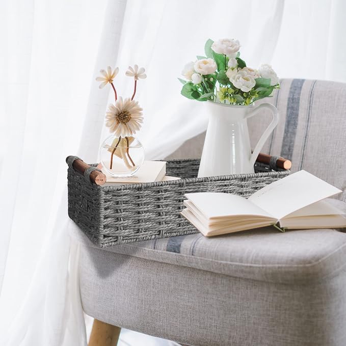Basket for Toilet Paper Storage Baskets for Bathroom Decor Organizing | with Handle for Bedroom Home Decor and Shelves Apartment Countertop Use,Gray